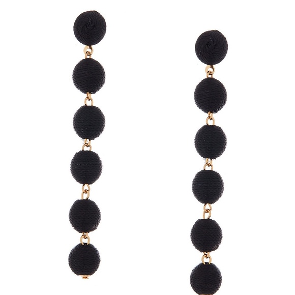 NEW Black 3" Thread Wrapped Ball Drop Earrings NWT - Picture 3 of 8